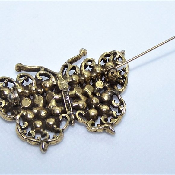Hollycraft Gold Tone Metal Multi Color Rhinestone Butterfly Pin Brooch - Picture 6 of 6